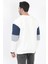 Erkek Bisiklet Yaka Sweatshirt Beyaz 3 Iplik Kolu Garnili Oversize Pamuk Karışım - 5298 4