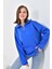 Kadın Sweat Boyunlu ve Yakası Fermuarlı Şardonlu Sweat Mavi - D007 1