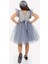 Roza Dantel Tütü Kız Çocuk Abiye Elbise MNK0546 - Gri - 8 Yaş 4