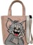 Kadın Vegan Krem Large Tote Bag - Warner Bros Smiles And Whiskers Tasarım 1