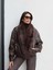 Kürk Yaka Bel Lastikli Deri Ceket 2