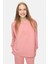 Elowen Pembe Bisiklet Yaka Gofre Baskı Loose Fit Kadın Sweatshirt 1