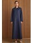 Devrik Yaka Taş Detaylı Süet Görünümlü Büyük Beden Pardesü Lacivert 6795 1