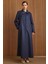 Devrik Yaka Taş Detaylı Süet Görünümlü Büyük Beden Pardesü Lacivert 6795 4