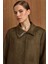 Devrik Yaka Taş Detaylı Süet Görünümlü Büyük Beden Pardesü K.haki 6795 2