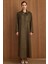 Devrik Yaka Taş Detaylı Süet Görünümlü Büyük Beden Pardesü K.haki 6795 4