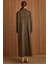 Devrik Yaka Taş Detaylı Süet Görünümlü Büyük Beden Pardesü K.haki 6795 7