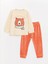 Lcw Baby Bej Bisiklet Yaka Uzun Kollu Baskılı Erkek Bebek Tişört ve Pantolon 2'li Takım 1