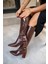 Volera Acı Kahve Deri Küt Burun Topuklu Çizme 4