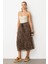 Beli Lastik Pileli Şifon Etek-Kahve 1