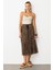 Beli Lastik Pileli Şifon Etek-Kahve 3