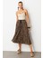 Beli Lastik Pileli Şifon Etek-Kahve 4