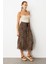 Beli Lastik Pileli Şifon Etek-Kahve 5