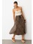 Beli Lastik Pileli Şifon Etek-Kahve 6