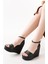 Kadın Dolgu Topuklu Ayakkabı Rahat Yüksek Topuklu (11CM) Siyah 2