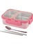 Bento 700ML Lunchbox Tek Katlı 2 Bölmeli Çelik Sefer Tası Yemek Kutusu (Pembe) 1