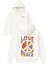 Love Peace Tasarım Baskılı Oversize Beyaz Kapüşonlu Sweatshirt 1