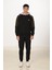 Erkek Pamuklu Tam Fermuarlı Kapüşonlu Eşofman Takımı Siyah 5282-S 3
