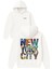 New York Cıty Tasarım Baskılı Oversize Beyaz Kapüşonlu Sweatshirt 1