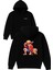 Sapkalı Oturan Anime Tasarım Baskılı Oversize Siyah Kapüşonlu Sweatshirt 1