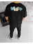 Unisex Bisiklet Yaka Baskılı Oversize T-Shirt - Siyah 2