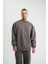 Uzun Kol Bisiklet Yaka Basic Sweatshirt - Füme 5