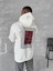 Uzun Kol Kapüşonlu Ön ve Arka Baskılı Sweatshirt - Beyaz 1