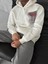Uzun Kol Kapüşonlu Ön ve Arka Baskılı Sweatshirt - Beyaz 2