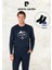 Erkek %100 Pamuk Uzun Kollu Desenli Lacivert Pijama Takımı (2 Adet Hediye Çorap) L1.PC.6097.001 1
