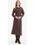 Regular Fit Bisiklet Yaka Uzun Kollu Kemerli Maxi Elbise G1885AX25WN 2