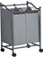 Çamaşır Ayırıcı, Tekerlekli ve 2 Bölmeli, Çamaşır Sepeti, Çıkarılabilir Çantalı Çamaşır Arabası, Toplam Kapasite 90 L, Gri, LSF002GS 1