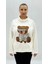Büyük Beden Koton Ayıcık Grafikli Taşlı Boyunluklu Uzun Kol Oversize Kadın Sweat 1