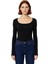 Kadın Regular Havuz Yaka Ispanyol Kol Slim Kalıp Örme Fitted Vücuda Oturan Dikiş Detaylı Esnek Bluz 2