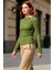 Kadın Uzun Kollu Fitted Dokulu Örme Üst Asimetrik Yaka Detaylı Kaliteli Şık Rahat Modern Zarif 4