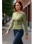 Kadın Moda Şık Regular Bisiklet Yaka Fitted Kalıp Örme Düğme Detaylı Fitilli Esnek Boy Bluz 4