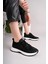 Kadın Bağcıklı Pullu Triko Poli Taban Spor Sneaker Ayakkabı-Siyah 1