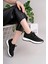 Kadın Bağcıklı Pullu Triko Poli Taban Spor Sneaker Ayakkabı-Siyah 3