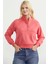 Dik Yaka Kanguru Cepli Crop Sweatshirt - Gül 1