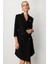 Kruvaze Yaka Düğmeli Ceket Elbise-Siyah-Siyah 2