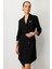 Kruvaze Yaka Düğmeli Ceket Elbise-Siyah-Siyah 5