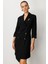 Kruvaze Yaka Düğmeli Ceket Elbise-Siyah-Siyah 6