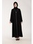 Siyah Önü ve Kolları Yonca Desen Taş Işlemeli Broşlu Abaya - Ferace 1