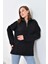 Kadın Sweat Boyunlu ve Yakası Fermuarlı Şardonlu Sweat Siyah - D007 1