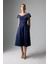 Drape Detaylı Kayık Yaka Midi Boy Tafta Elbise Lacivert K2611507_015 1