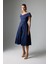 Drape Detaylı Kayık Yaka Midi Boy Tafta Elbise Lacivert K2611507_015 3