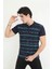 Erkek Yakalı Slim Fit Pike Çizgili T-Shirt - Lacivert 3