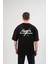 Unisex Bisiklet Yaka Baskılı Oversize T-Shirt - Siyah 2