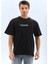 Unisex Bisiklet Yaka Baskılı Oversize T-Shirt - Siyah 1
