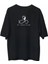 Unisex Bisiklet Yaka Baskılı Oversize T-Shirt - Siyah 1