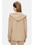 Allura Koyu Bej Kapüşonlu Gofre Baskı Loose Fit Kadın Sweatshirt 3